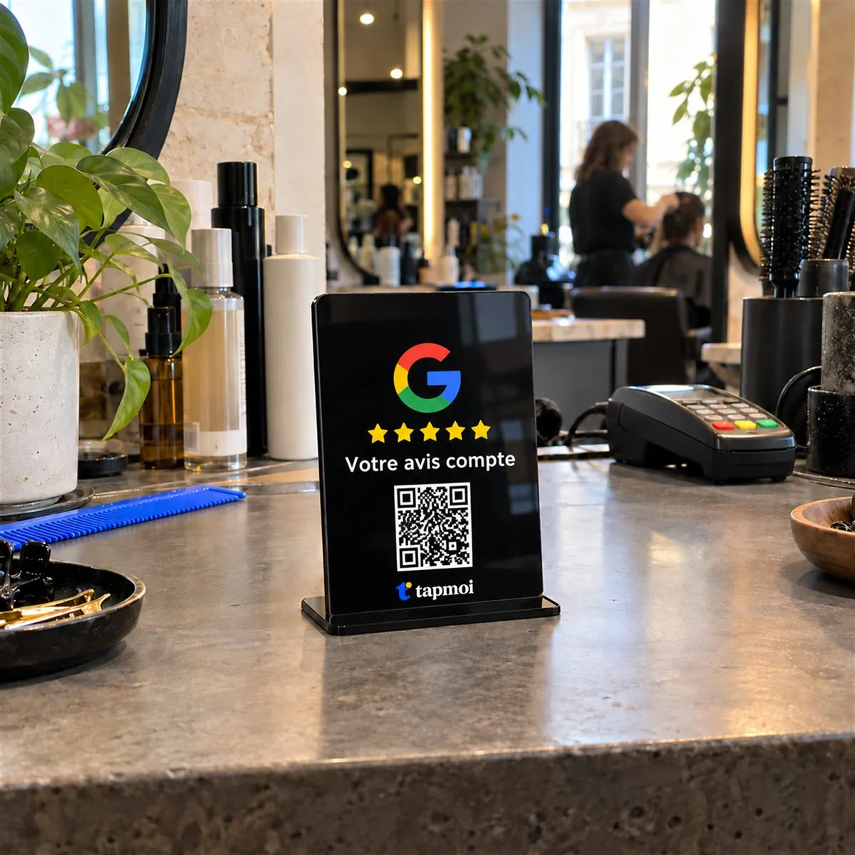 Modèle de plaque avis Google : Présentoir noir