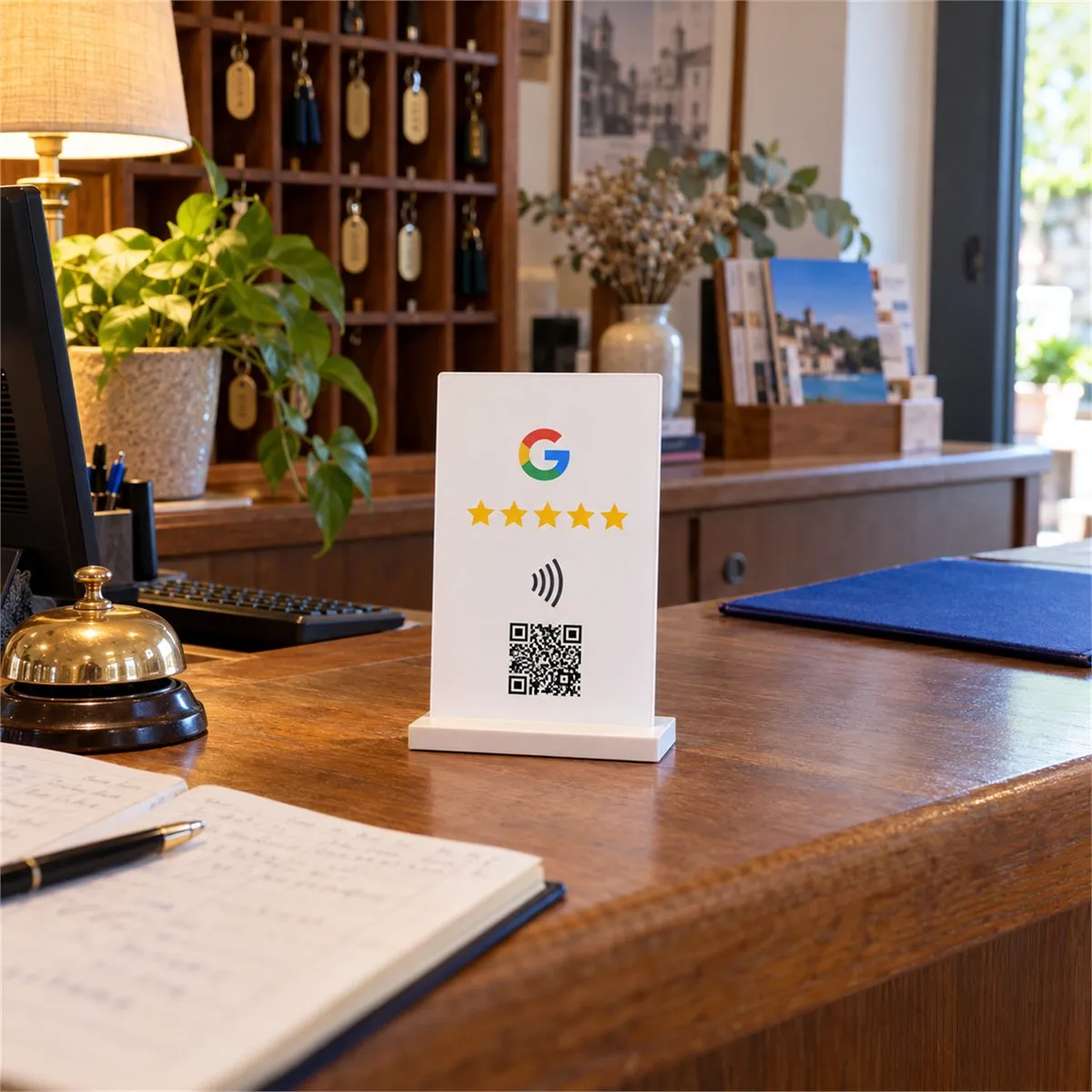 Modèle de plaque avis Google : Présentoir blanc