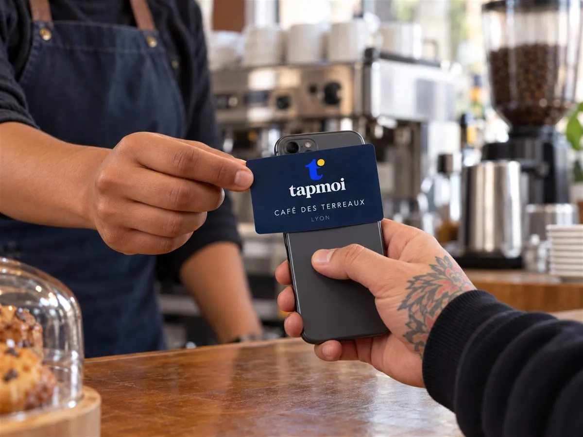 Carte de visite NFC approchée du dos d’un smartphone